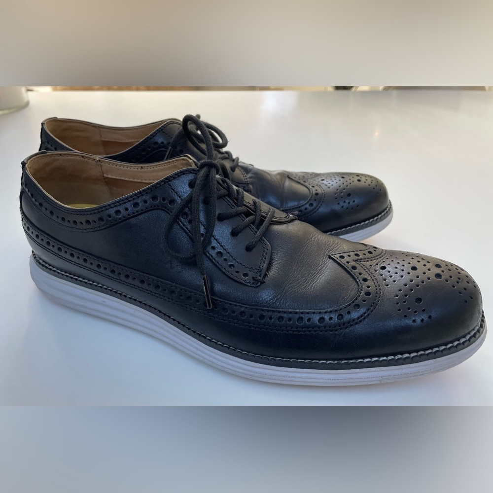Men's Cole Haan Grand OS Black Leather Oxford Brogue Shoes 10.5 M Wingtip